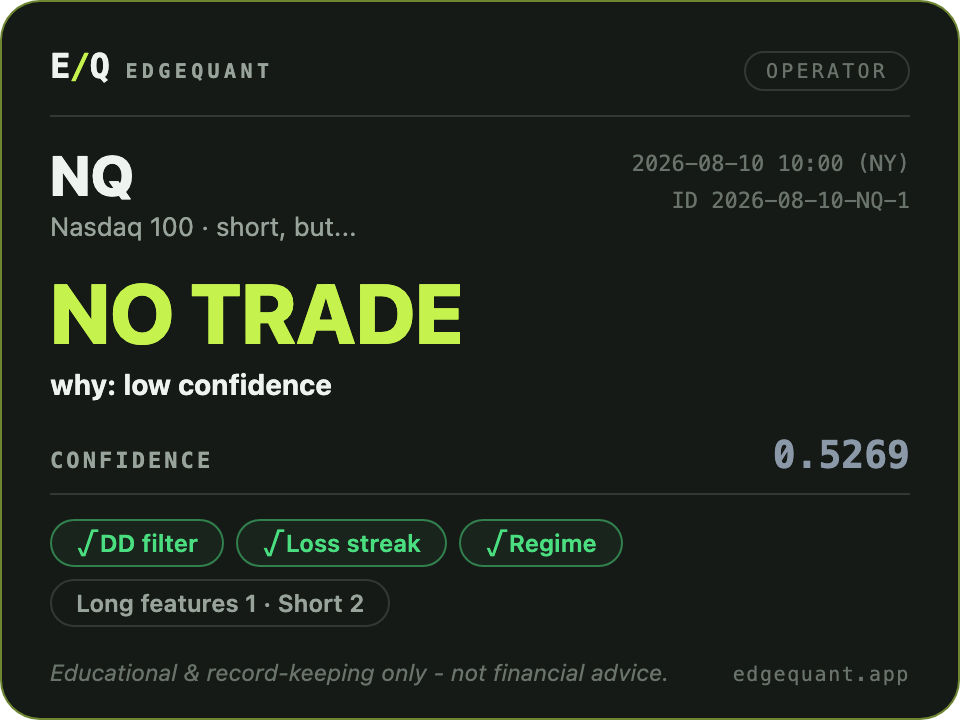 실제 EdgeQuant NO TRADE 카드